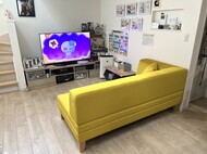 黄色のソファ / イエローソファ / アクアクリーン生地 / 水で汚れが落ちる